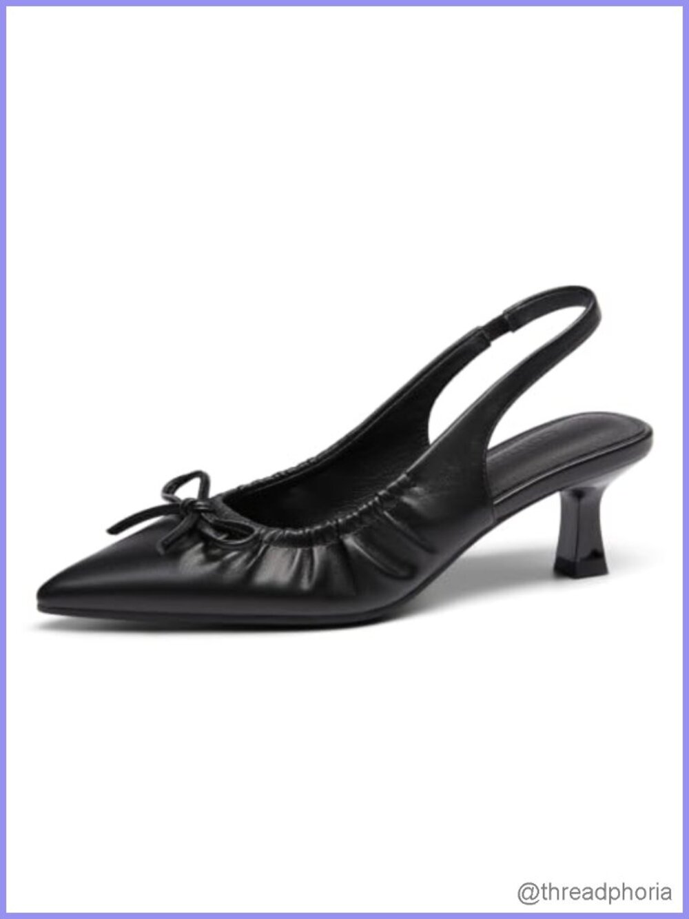 Women's Slingback Kitten Heel Pumps with Bow - Pointed Toe Faux Leather Work